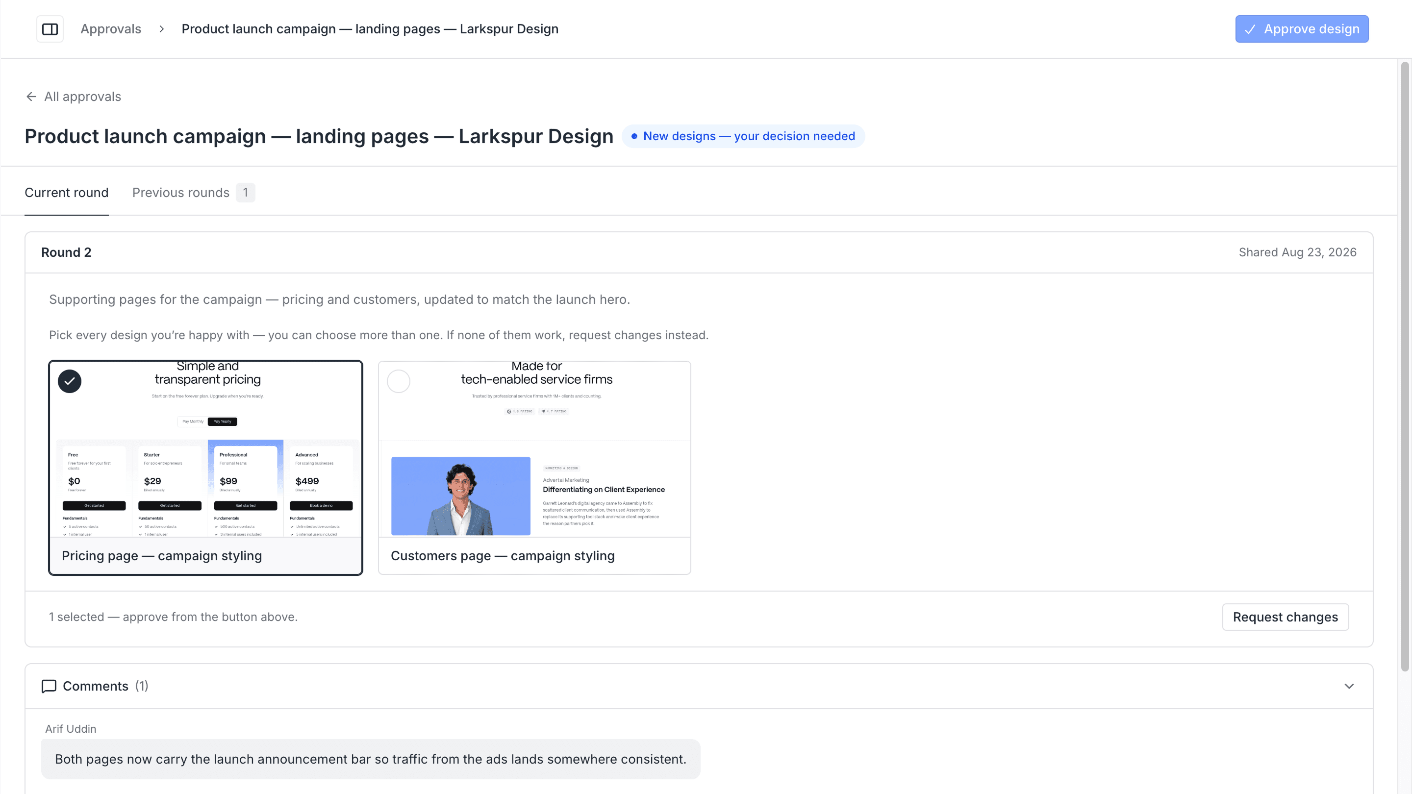 Design proofing tool screenshot