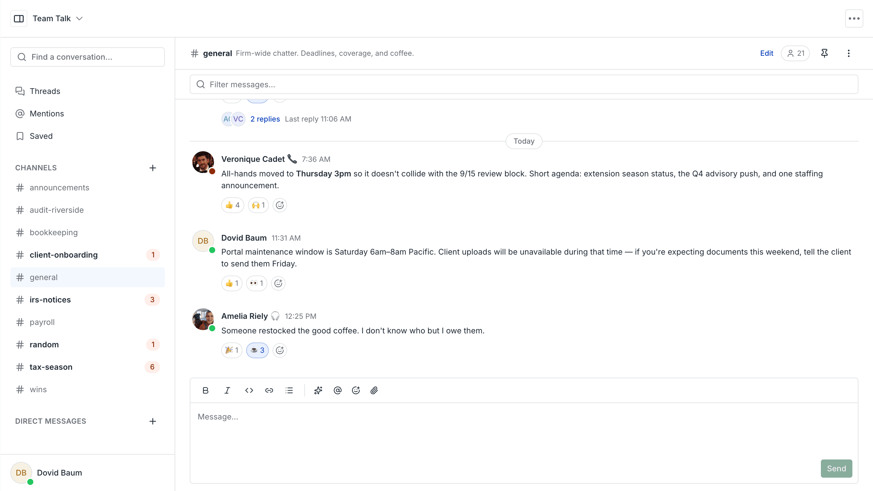 Employee communication app screenshot